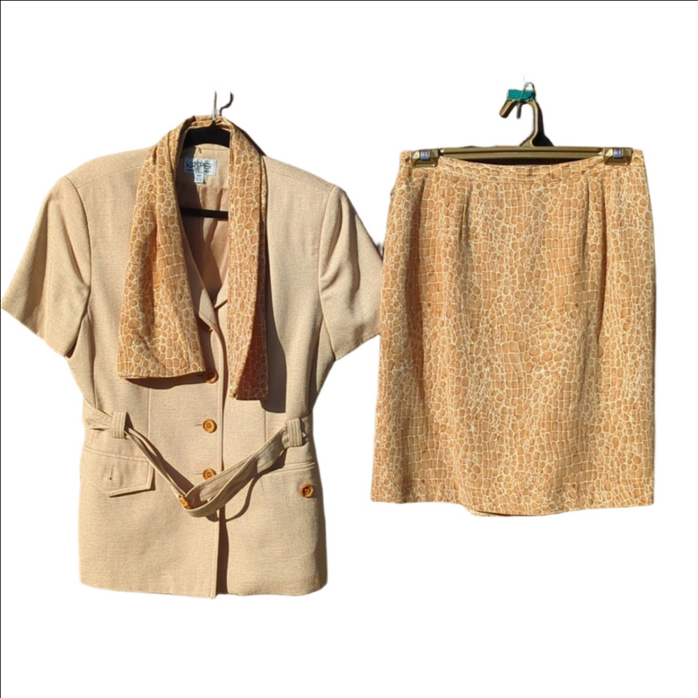 Kasper Cream Short-Sleeve Belted Blazer And Skirt Set, 14P - Picture 2 of 15